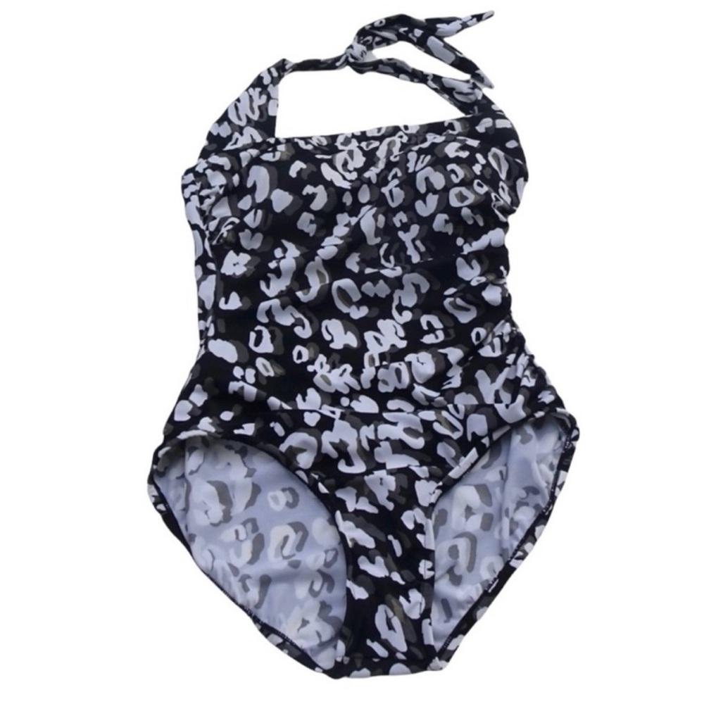 4/$40 Paradise Bay Black Grey White One Piece Bathing Suit